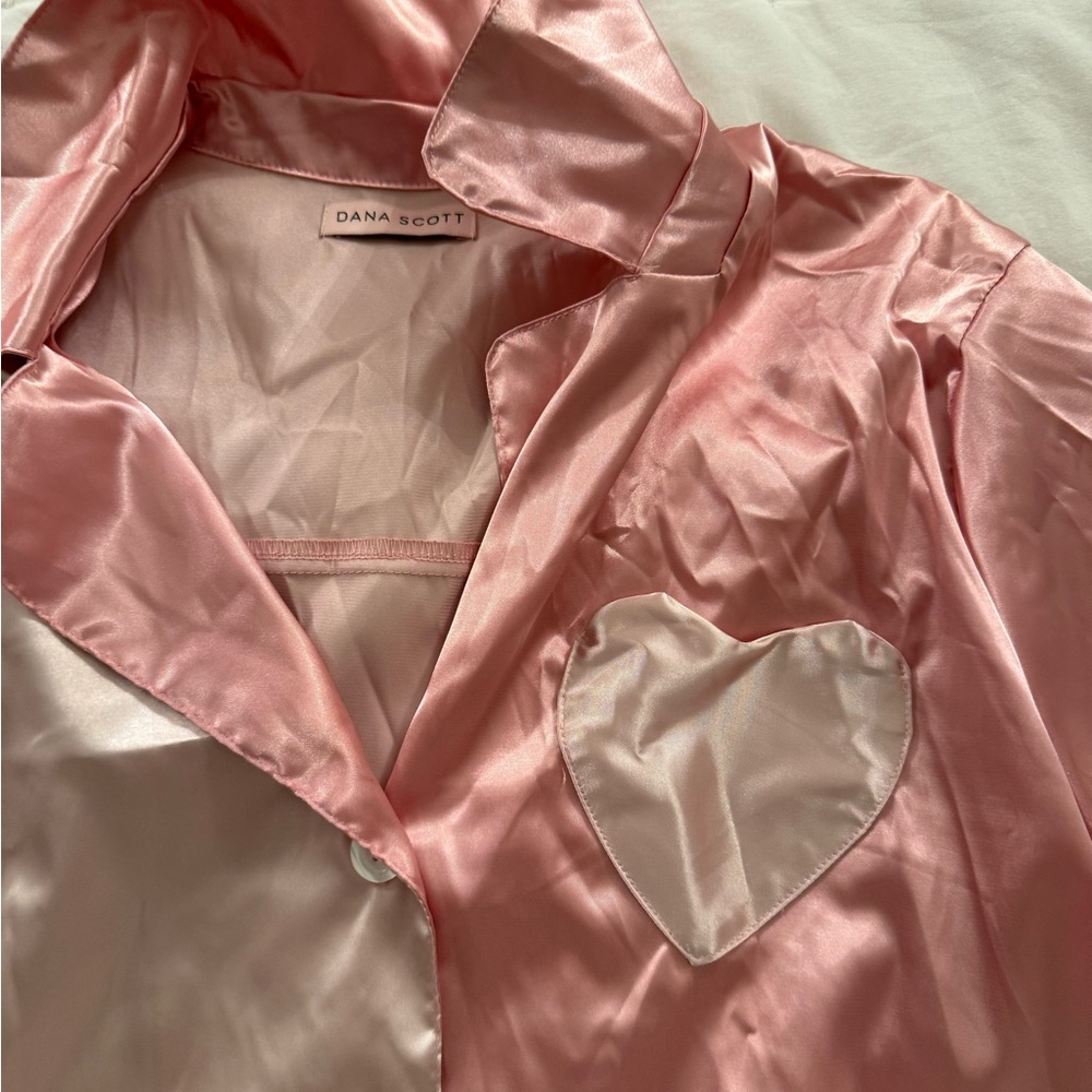 Dana Scott Pink Satin Sleep Set with Heart Detail